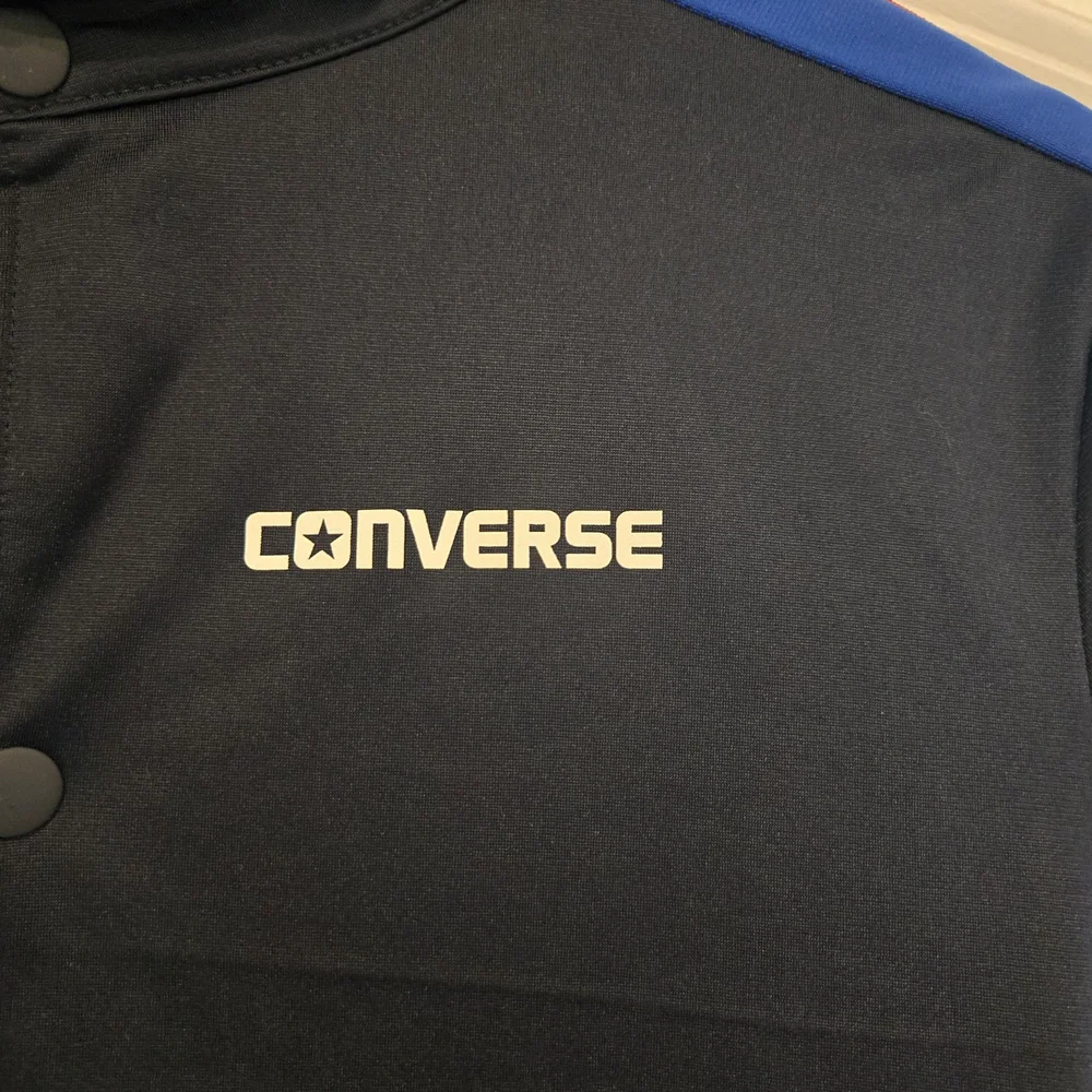 Boys Converse Heritage Snap Front Warmup Bomber Jacket Blue Red XL